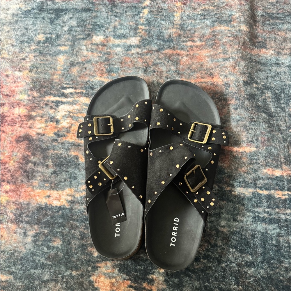 Torrid Black Studded Buckle Slide Sandals 11 NWT - Picture 2 of 4